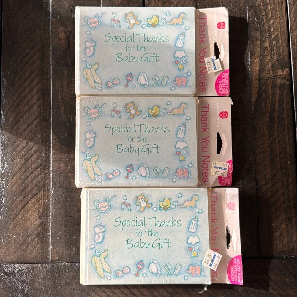3 packages of vintage American Greetings baby gift thank you cards.